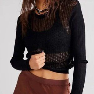 NWT Free People Black H20 Crew Pullover Sweater L